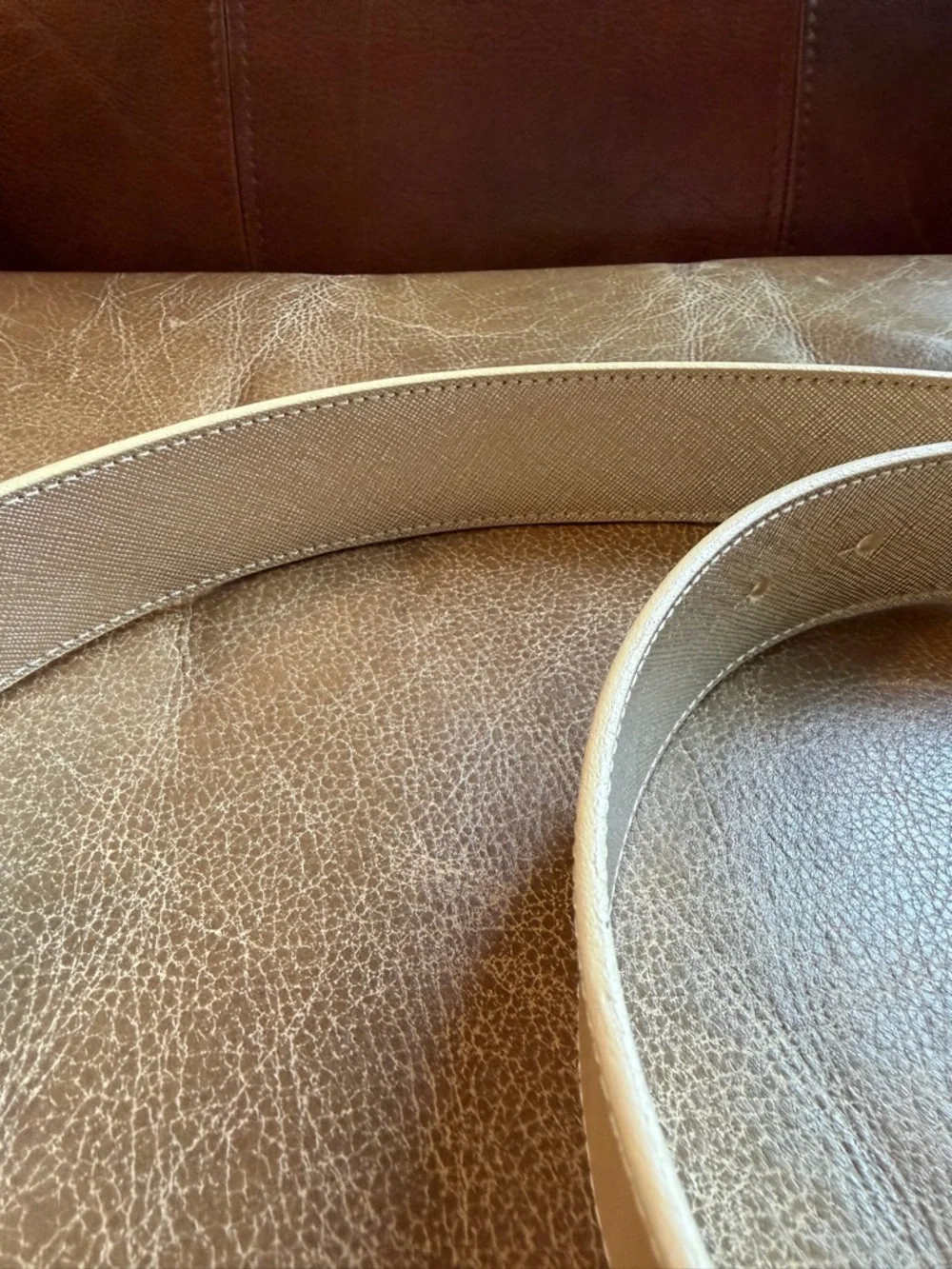 Tory Burch reversible Beige Leather Belt Gold Buckle, gold on the reverse side - Picture 3 of 5